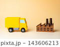 A truck and an industrial plant. Cargo transportation and haulage. Logistics and supply. 143606213