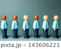 A line of office workers. Competition for a position. Unemployed office workers go to labor exchange. Job market, unemployment, hiring process. HR, economic downturns. Candidates for job interviews. 143606221