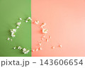 Top view delicate lilac blossoms on colorful backdrop 143606654