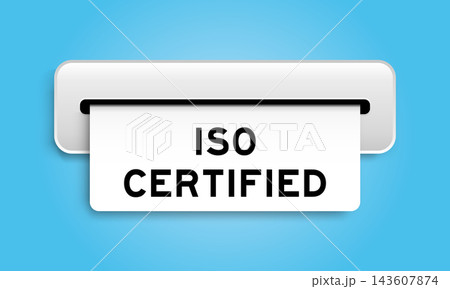 White coupon banner with word iso certiifed from machine on blue color background White coupon banner with word iso certiifed from machine on blue color background 143607874