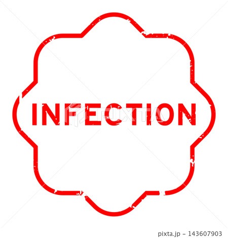 Grunge red infection word square seal stamp on white background 143607903