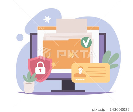 Secure document management. Protected digital files, identity verification and data privacy, computer monitor screen, access control, file management in online system vector concept 143608025