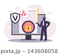 Personal data protection. Document security, privacy compliance, access control, computer screen with database, privacy verification symbol, compliance management vector cartoon flat concept 143608058