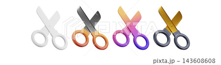 3D scissor icon set showcasing sleek renders and vibrant color combinations for user interfaces 3D scissor icon set showcasing sleek renders and vibrant color combinations for user interfaces 143608608