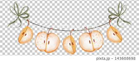 Autumn Apple Garland Hanging on a Cord Watercolor Illustration Autumn Apple Garland Hanging on a Cord Watercolor Illustration 143608698