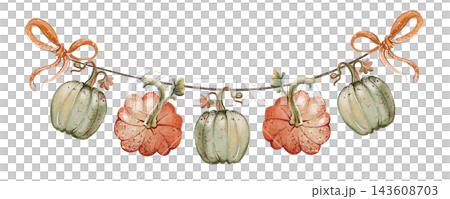 Autumn Pumpkin Garland Watercolor Illustration 143608703