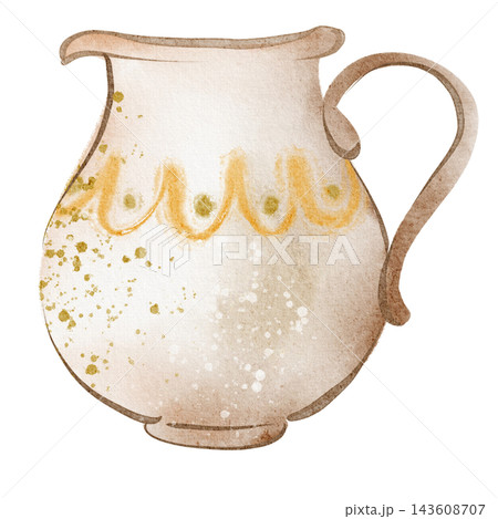 Empty Clay Jug Cartoon Watercolor Illustration 143608707