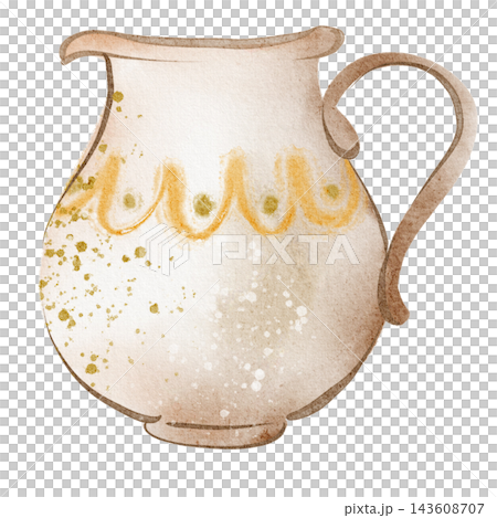 Empty Clay Jug Cartoon Watercolor Illustration 143608707