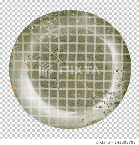 Empty Round Clay Plate Cottagecore Watercolor Illustration, Top View 143608708