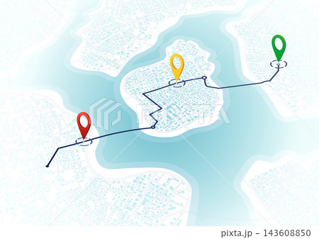 Main road throughout map. Isometric Simple scheme of city. Navigation to poi. Generic city map with signs of streets, roads, house. Vector illustration, map background Main road throughout map. Isometric Simple scheme of city. Navigation to poi. Generic city map with signs of streets, roads, house. Vector illustration, map background 143608850