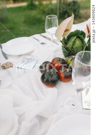 Decorative Cabbage And Tomatoes On Reception Table 143609824