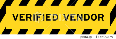 Yellow and black color with line striped label banner with word verified vendor Yellow and black color with line striped label banner with word verified vendor 143609879