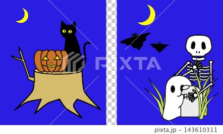 Simple illustration set with Halloween night view background Simple illustration set with Halloween night view background 143610311