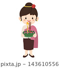 Cute girl wearing traditional Thai dress holding a Krathong for Loy Krathong festival 143610556