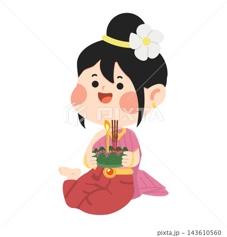 Thai girl holding Krathong for Loy Krathong festival 143610560