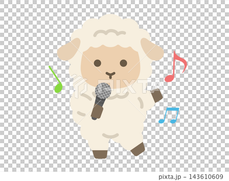 カラオケで歌う、羊のキャラクターのイラスト カラオケで歌う、羊のキャラクターのイラスト 143610609