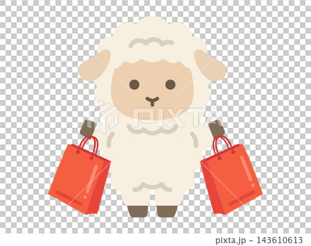 ショッピングをする、羊のキャラクターのイラスト 143610613