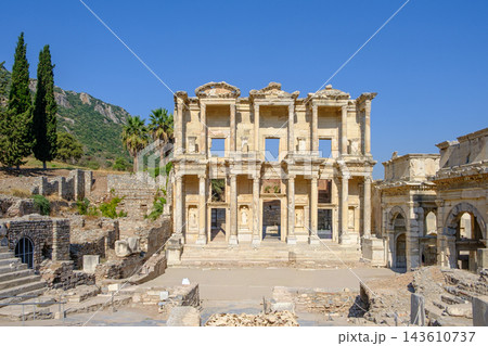 Symmetrical Front View of the Ancient Library of Celsus 143610737