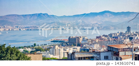Panoramic Aerial View of Izmir Bay and City Skyline 143610741