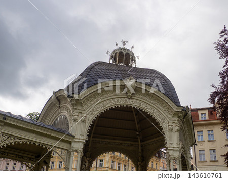 the intricate, white cast-iron Sadova Kolonada pavilion in Karlovy Vary, Czechia the intricate, white cast-iron Sadova Kolonada pavilion in Karlovy Vary, Czechia 143610761