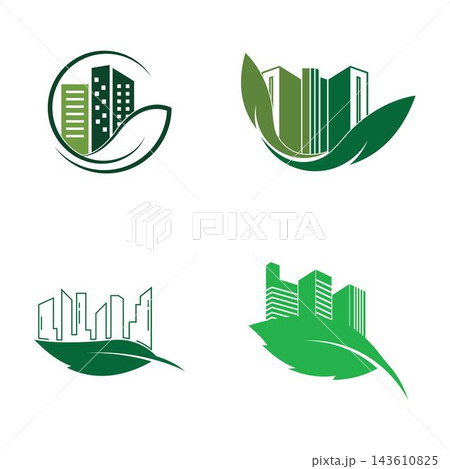 Eco green city logo vector icon flat design 143610825