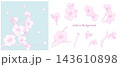 柔らかい色味の桜の花や枝パーツ・背景・カードのセットイラスト素材 143610898