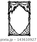 Web rope column frame, black cobweb corners knotted cord sides, tall rectangle ornament. Halloween horror decoration sketch, creepy net motif mark. Silken pillar gothic glyph 143610927
