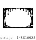 Dripping horizontal frame, black ink drops top vine sides, wide rectangle ornament. Halloween horror decoration sketch, spooky melting motif mark. Oozing border dark glyph 143610928