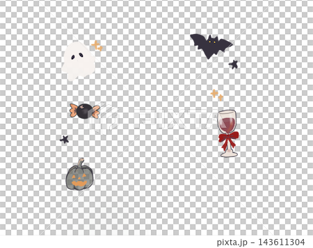 Cute Halloween motif set: ghosts, bats, and pumpkins Cute Halloween motif set: ghosts, bats, and pumpkins 143611304