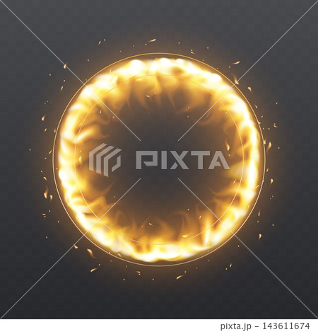 Glowing fire ring creating dynamic heat and energy on dark background Glowing fire ring creating dynamic heat and energy on dark background 143611674