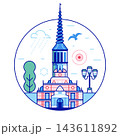 Old Stock Exchange Copenhagen Landmark Line Icon 143611892