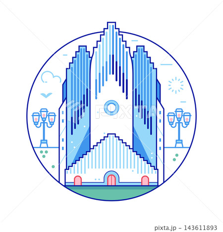 Grundtvig Kirke Copenhagen Landmark Line Icon Grundtvig Kirke Copenhagen Landmark Line Icon 143611893