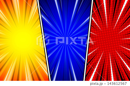Horizontal comic book background with various pop art style effects. Blank template. Horizontal comic book background with various pop art style effects. Blank template. 143612567