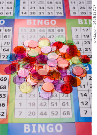 Colorful bingo cards for fun, gaming, and Christmas leisure. Bingo cards Colorful bingo cards for fun, gaming, and Christmas leisure. Bingo cards 143612717