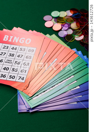 Colorful bingo cards for fun, gaming, and Christmas leisure. Bingo cards 143612726