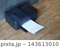 top view black printers and white paper on brown wooden floor, wall grey marble background, technology, object, comfortable, work, copy space 143613010
