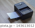 top view digital black printers and white paper on wooden floor, blur grey marble background, technology, object, comfortable, work, copy space 143613012