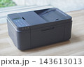 top view old black printers on wooden floor, blur nature background, technology, object, comfortable, work, copy space 143613013