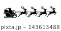 Black Santa Sleigh and Four Flying Reindeer Silhouette on White Background 143613488