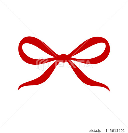 Red Ribbon Bow with Short Outward Sweeping Tails Isolated on White 143613491