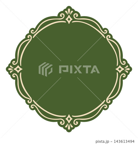 Round Green Ornamental Frame with Cream Flourishes and Blank Center Round Green Ornamental Frame with Cream Flourishes and Blank Center 143613494