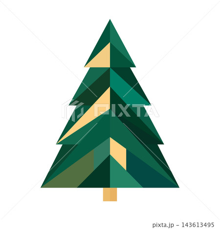 Geometric Emerald Christmas Tree with Gold Facets and Trunk on White Geometric Emerald Christmas Tree with Gold Facets and Trunk on White 143613495