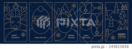 Geometric Line Art Christmas and New Year Holiday Cards Set. Christmas decorations pattern, greeting card background 143613838