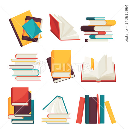 Vector books icon set. Learning or education concept. Different design of books or notebooks. Reading, learn and receive education through books. Read more books 143613964