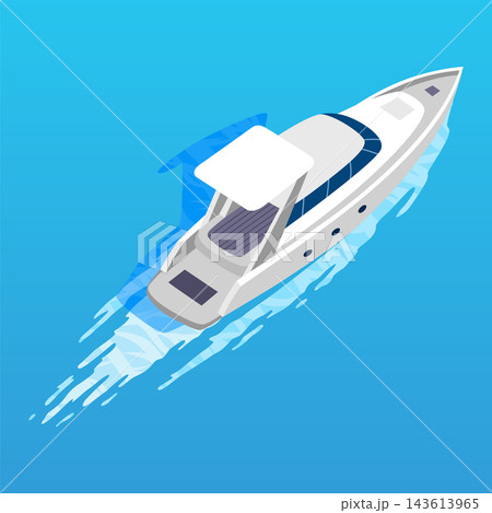 Top view sea boat vector illustration. Aerial view of yacht. Water vessel. Luxury maritime vacation and transportation Top view sea boat vector illustration. Aerial view of yacht. Water vessel. Luxury maritime vacation and transportation 143613965