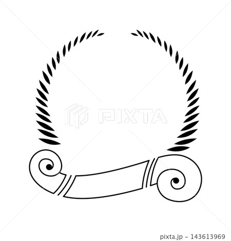Delicate laurel wreath with decorative scroll banner Delicate laurel wreath with decorative scroll banner 143613969