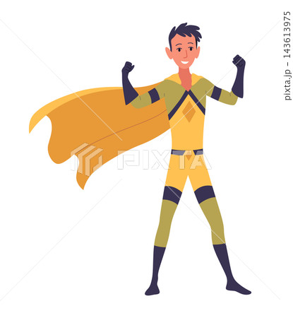 Teenage Superhero in Dynamic Pose with Flowing Cape 143613975