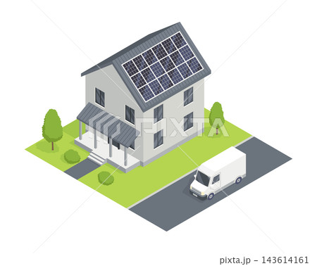 Solar cell installed. Ecology energy saving concept for free energy. Smart home system for new home 143614161