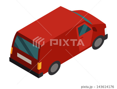 A Red Van depicted in Isometric View, designed specifically for Transport and Delivery purposes A Red Van depicted in Isometric View, designed specifically for Transport and Delivery purposes 143614176