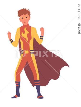 Teenage Superhero in Dynamic Pose with Flowing Cape Teenage Superhero in Dynamic Pose with Flowing Cape 143614184